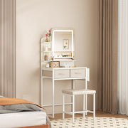 Dressing Table With Drawer LED Mirror Stool Set Makeup Desk Vanity Table Bedroom