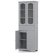 160cm Freestanding Linen Tall Bathroom Storage Cabinet 2 Glass Doors