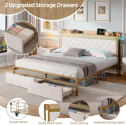 BTM Double Bed Frame !SALE! 4ft6 Storage Drawers RGB LED USB-C Beige Velvet