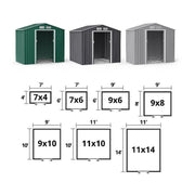 Metal Shed Outdoor Garden Storage 7x4 - 11x14 Apex Roof Galvanised Steel Ranger