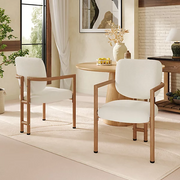 Set of 2 Dining Chairs !SALE! Cream Boucle Armchairs Wood Effect Metal Frame