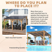 Lean-to Hardtop Gazebo Outdoor Wood Cedar Wall Mounted Pergola for Patio Decks