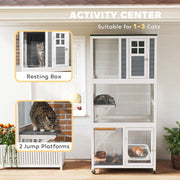 PawHut Wooden Cat House with Asphalt Roof, Cat Cage for Multiple Cats White