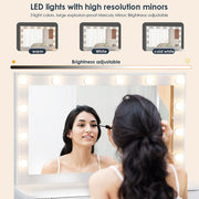 White Dressing Table with LED Lights Mirror Stool Drawers Vanity Makeup Desk Set