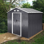 8x8 FT Peak Roof Steel Storage Shed, Pre-drilled Steel Panels, Outdoor Tool Shed
