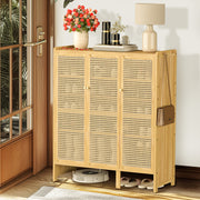 3 Rattan Door XL Shoe Cabinet Bamboo Wood Shoes Shelf Footwear Storage Organizer