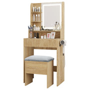 Modern Dressing Table Stool Set with LED Lights Mirror Vanity Makeup Desk Drawer
