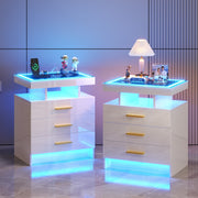 Set of 2 LED Bedside Tables, 3-Colour Lights & Motion Sensor, Charging Station