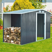 Garden Shed Apex Roof Metal Storage 8X8,10X8 Tool House with Firewood Log Store