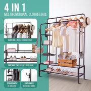 Heavy Duty Clothes Rail 120Kg Load Sturdy Clothes Rack with Shelfs & Shoe Rack