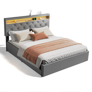 NEW OTTOMAN STORAGE UPHOLSTERED BED FRAME 4FT6 DOUBLE WITH USB PORT & LED LIGHT