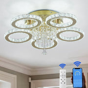 LED Ceiling Light Crystal Gold Chandelier Living Room Bedroom Dimmable Remote UK