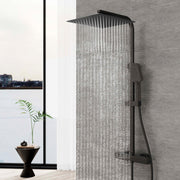Bathroom Mixer Shower Thermostatic Dual Head Square Rainfall Handset Matte Black