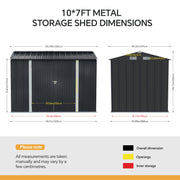 10 x 7ft Metal Garden Shed Apex Roof Outdoor Storage Sheds Tool House Lockable