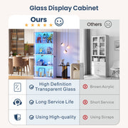 Glass Display Cabinet with Doors and LED Lights – 4-Tier Curio Storage Cabinet