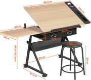 Drawing Table Drawers Stool Adjustable Desk Engineering Drafting Tiltable Craft