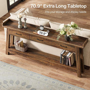70.9-Inch Long Console Table with 3 Drawers & Open Storage Shelves for Entryway