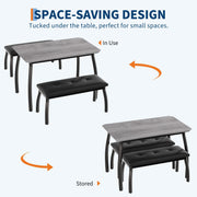 3 Piece Dining Table Set Benches Kitchen Breakfast Studio home Bar Librar Grey