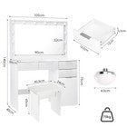White Dressing Table with LED Lights Mirror Stool Drawers Vanity Makeup Desk Set