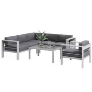 5 PCs Garden Sofa Set w/ Cushions, Aluminium Furniture Sets, Grey