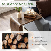 Modern C-Shaped Solid Wood End Table Wooden Narrow Side Table for Living Room