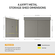 Garden Shed Metal Pent Roof 4.6x9FT Outdoor House Tool Storage w/ Lockable Door