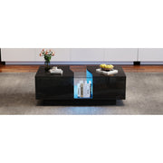 Led Coffee Table with 2 Drawer Storage, High Gloss Coffee Table for Living Room