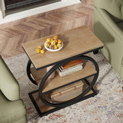 Narrow End Table with 3 shelves Industrial Wood Side Table with Metal Frame