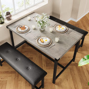 3-Piece Dining Set with 2 Benches, Stain Resistant, Steel Frame for Small Spaces
