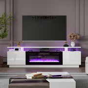 TV Stand Cabinet High Gloss White Electric Fireplace Unit W/ LED 12 Colour Flame