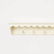 Ivory Painted Scalloped Edge Coat Peg Rail Hooks with Shelf - 100cm