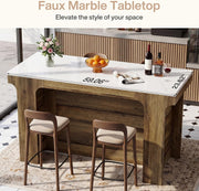 59'' Modern Bar Table Rectangular Counter Height Pub Table with Faux Marble Top