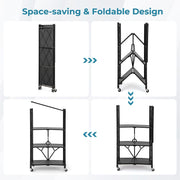 4-Tier Foldable Storage Shelf Collapsible Storage Rack Black