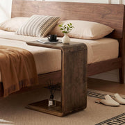 Modern C-Shaped Solid Wood End Table Wooden Narrow Side Table for Living Room