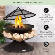 Outdoor Fire Pit Bowl with Grill Stand – Alloy Steel Weatherproof Garden Heater