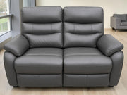 Fletcher Dark Grey Leather Power Reclining 2 Seater Sofa Power Headrest USB