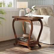 Narrow End Table with Storage, Modern 2-Tier Wooden Side Table for Small Spaces