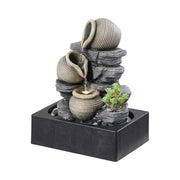 Tall Intdoor Water Fountain 3 Tiers Cascading Jugs Zen Meditation LED Waterfall