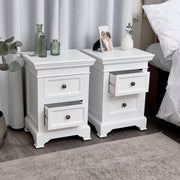 Pair of White Two Drawer Bedside Tables bedroom furniture storage farmhouse