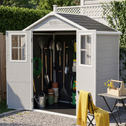 6x4ft Plastic Garden Shed w/ Windows Floor Utility Tool Storage House Grey Grain