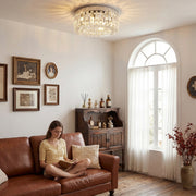 Crystal Ceiling Light with 160 Crystal Pendants, Silver Tone
