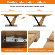 Extendable Dining Table Kitchen Table with MDF Top, Metal Legs 120-160x75x75.5cm