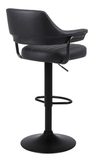 2 X PLUSH BLACK BAR STOOLS, GAS LIFT, BREAKFAST KITCHEN BAR PADDED ARMS & BACK