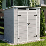 6X4FT Plastic Garden Storage Shed Outdoor Tool House With Floor & Lockable Doors