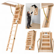 Loft Ladder Insulated Timber 2.96m Kit Folding Attic Access Hatch 3 Section