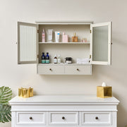 Pale Taupe Reeded Glass Wall Cabinet with Drawers shelves shelving storage