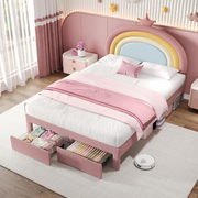 4ft6 Double Bed Frame Pink Rainbow Headboard 2 Storage Drawers Kids Girls