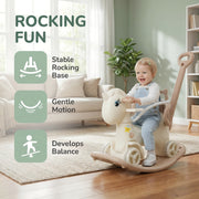 5 in 1 Baby Rocking Horse Ages For 1-6 with Push Handle,Backrest & Balance Aknzv