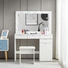 White Dressing Table with LED Lights Mirror Stool Drawers Vanity Makeup Desk Set