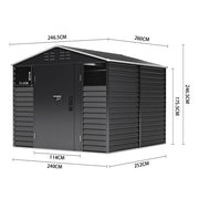 8X8.5 FT Metal Garden Shed Apex Roof With Double Doors Storage House Anthracite